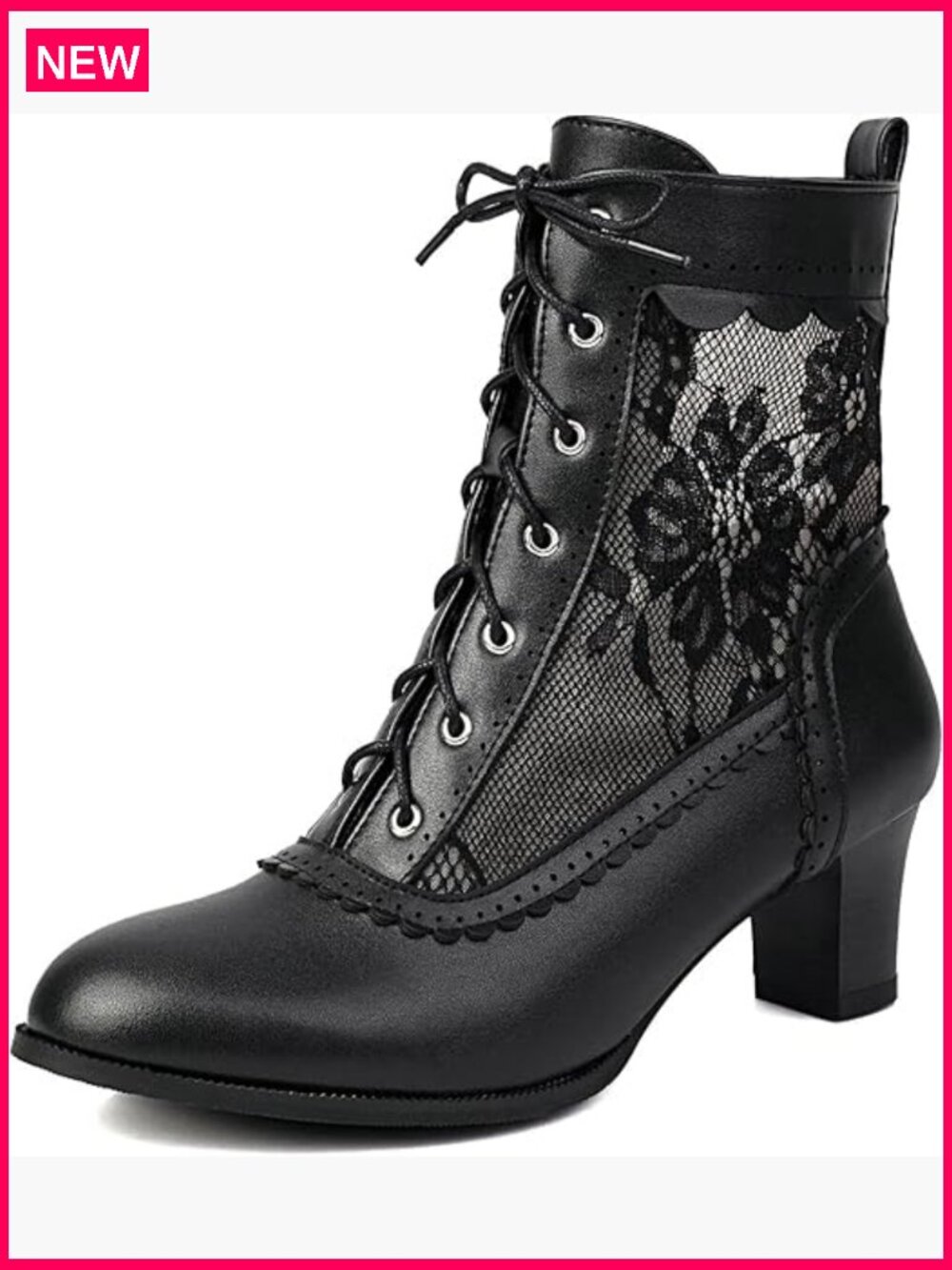 Vintage Lace Up Kitten Heel Ankle Boots Victorian Granny Booties Side Zip Round